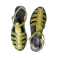 Cayucas Alma, olive green woven leather huarache fisherman sandal, top view, handmade in Sahuayo Michoacán Mexic